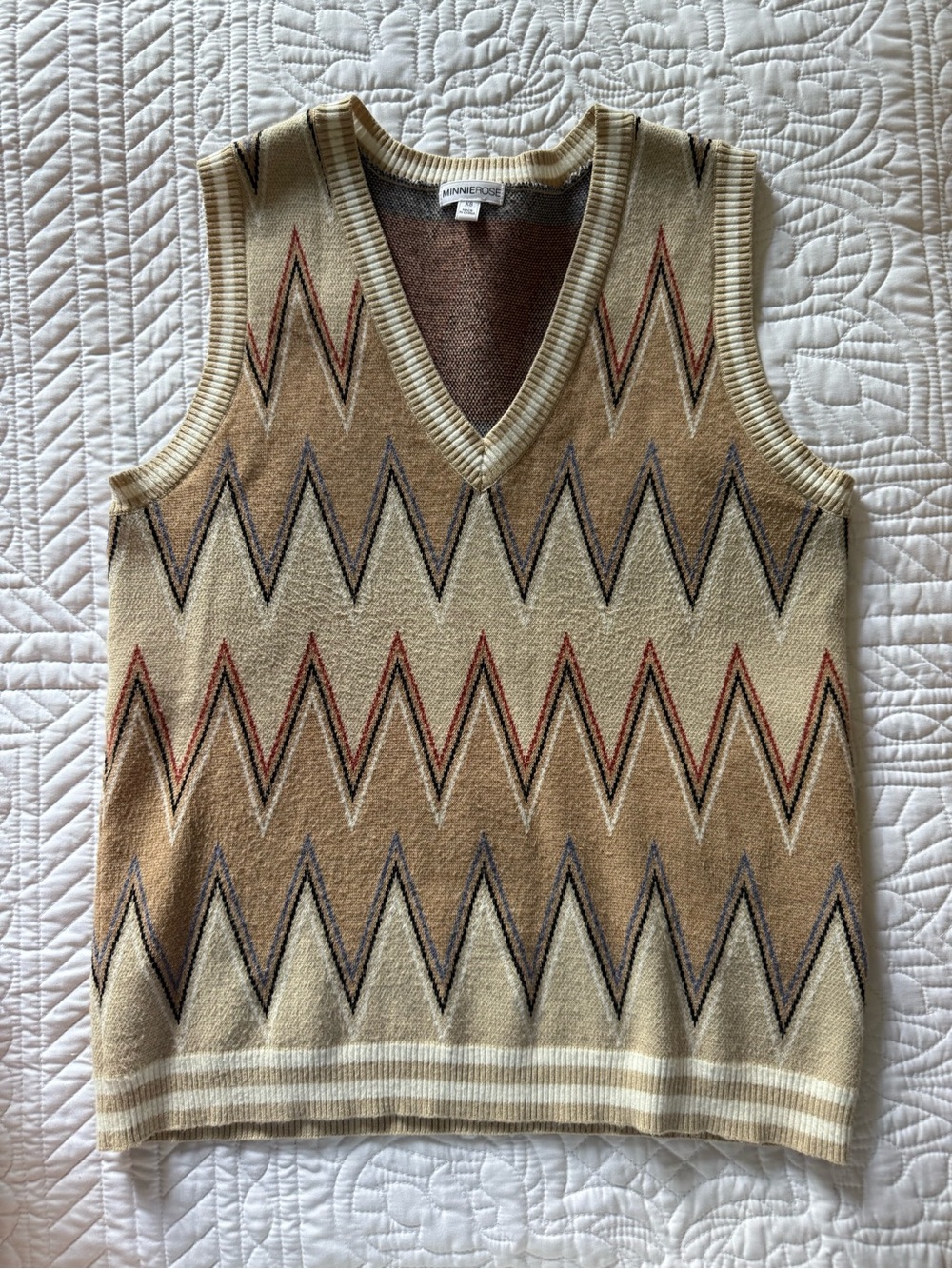 Minnie Rose Multicolor Knit Sweater with Striped Neckline - Picture 3 of 5
